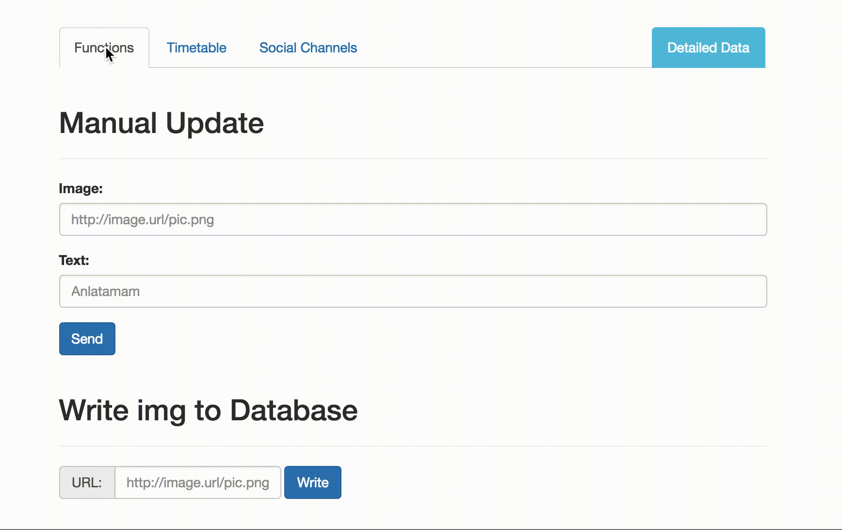 Animated walkthrough of the bot's web dashboard — manual posting, scheduled events, and per-channel connection status.